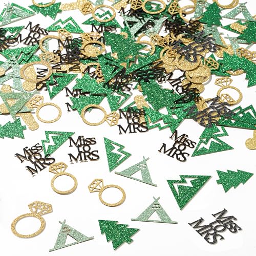 Image of BeYumi Camp Bachelorette Table Confetti - 300Pcs Camping Table Confetti Decorations Gold Glitter Diamond Ring Miss to Mrs Mountain Tent Paper Decor for Hiking Engagement Party Supplies