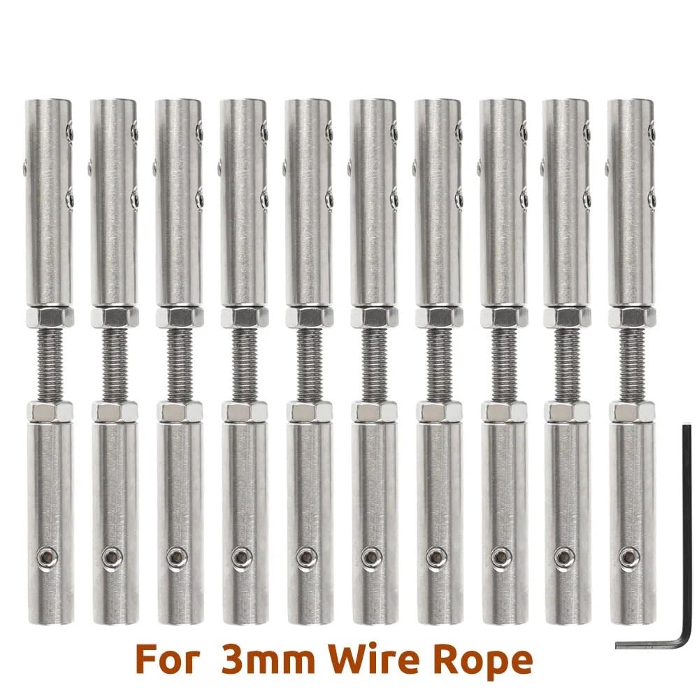 Morsetti per Fune 10 PZ 1/8 ''3mm Filo Entrambe Le estremità Raccordo Filettato Tenditore Vite Morsetto con Viti Bulloni Fibbia for Cavo Ringhiera Morsetti per I Cavi