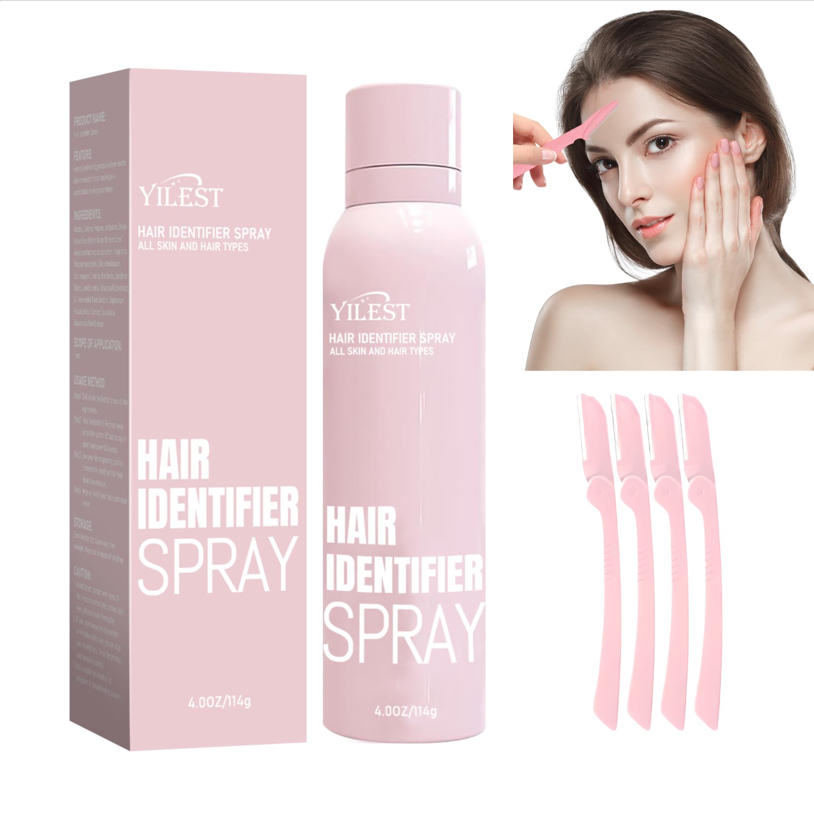Hair Identifier Spray for Face Shaving - Face Hair Identifying Spray With 4 Razors - Moisturizing Dermaplaning Spray for Women Men
