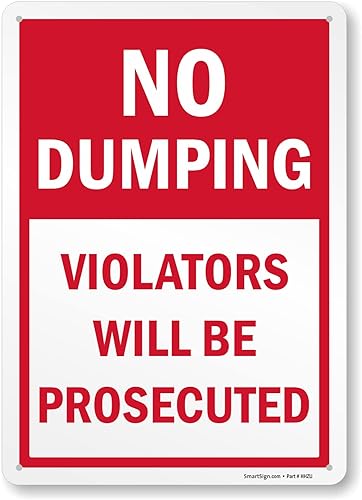 Miniatura 1 de SmartSign Letrero de metal con texto en inglés "No dumping violators will be prosecuted", 14 x 10 pulgadas, aluminio laminado a prueba de óxido, con