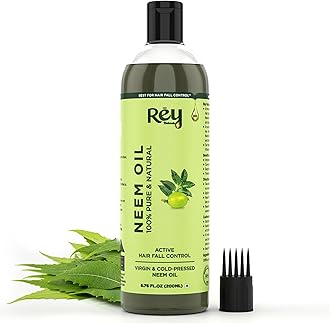 Rey Naturals Cold Pressed Neem Oil For Skin & Hair Growth - 200ml | Pure Neem Oil For Hair Dandruff | Neem Hair Oil For Lice & Nits Removal | Hair Oil Pure For Body Massage & Acne