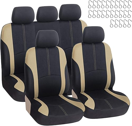 Miniatura 1 de Juego completo de 9 fundas de asiento de automóvil, lavables en dos tonos, protectores de asiento dividido para asientos delanteros y traseros,
