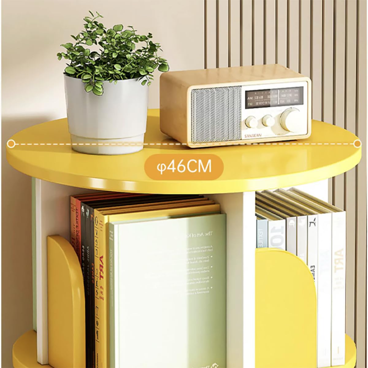 Redlife Bibliothèque Rotative, étagère De Rangement à 5 Niveaux, étagère D'angle Pour Petit Espace, étagère De Rangement En Bois Pour Chambre à Coucher, Salon, Blanc, Naturel. (Bois, 4 Niveaux