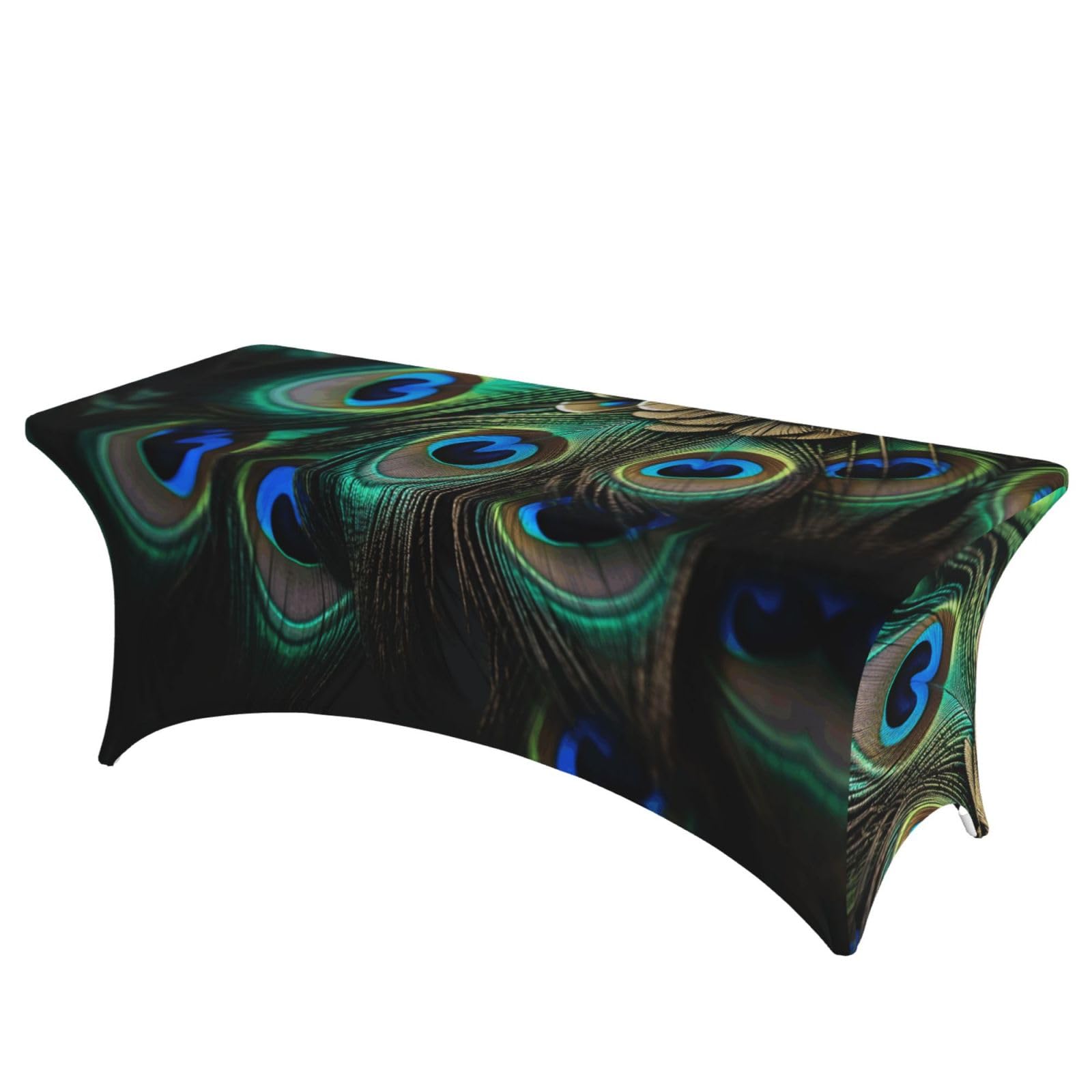 QMKFWT Peacock Feather Decorative Tablecloth Protector for Wedding, Banquet & Parties6FT Spandex Rectangle Tablecloths, Stretch Washable Table Cloth Wrinkle Free Patio Table Cover