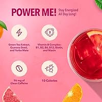 Vista 13 de VIVRI Power Me! Sabor a naranja y mango, 30 porciones, té verde, guaraná, yerba mate, complejo B y endulzado naturalmente