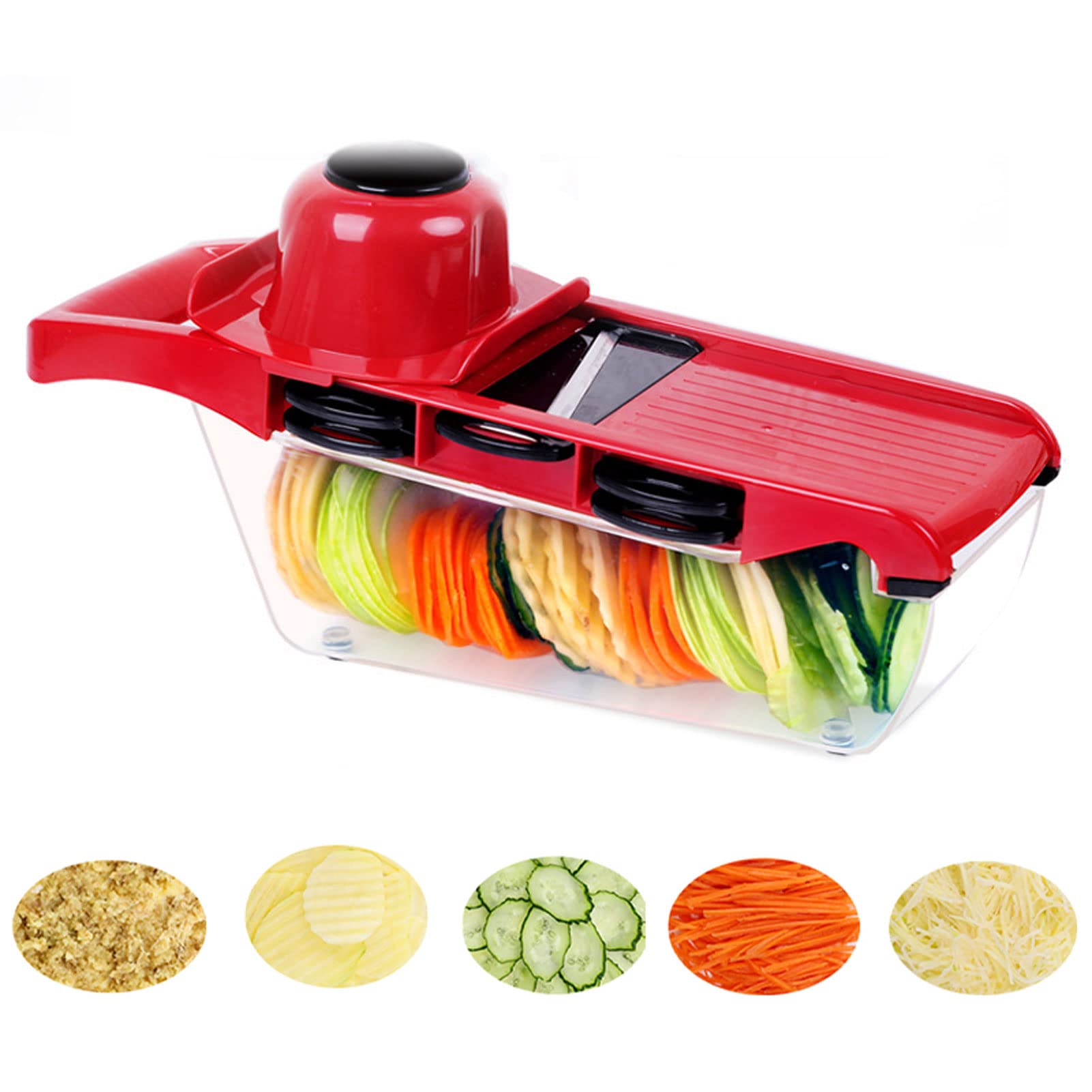 gaoxiao Multifunctional Food Chopper, Kitchen Vegetable and Fruit Cutter Grater 6-In-1 Onion Chopper Slicer Mandoline Slicer Easy to Clean with Non Slip Container(Color:red)