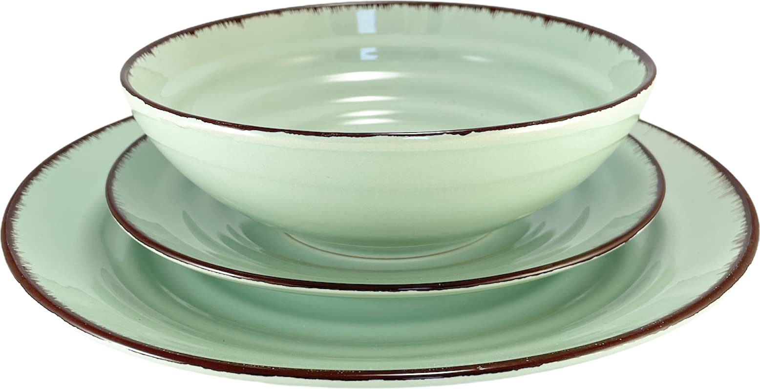 VAJILLA MORDERNA CALIDAD 6 PERSONAS - 6 platos llanos 27 cms - 6 platos sopa 20 cms - 6 platos postre 20 cms VERDE