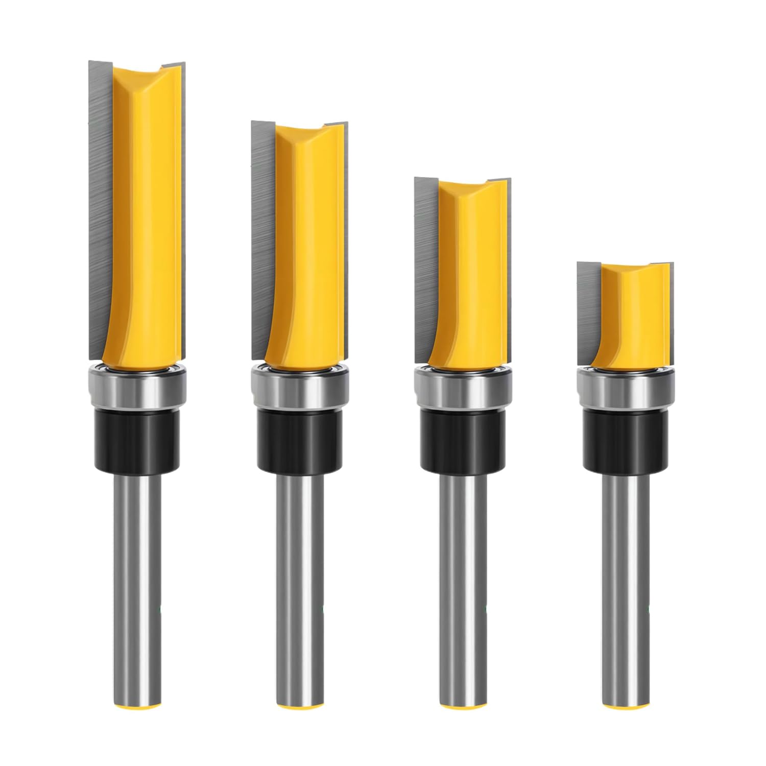 4-Piece 1/4" Shank Flush Trim Router Bit Set with Bearings, Professional Straight Pattern Woodworking Template Cutter for Wood, MDF, Plywood & AcrylicοΌDecorative Wood Finishing, Milling and Trimming