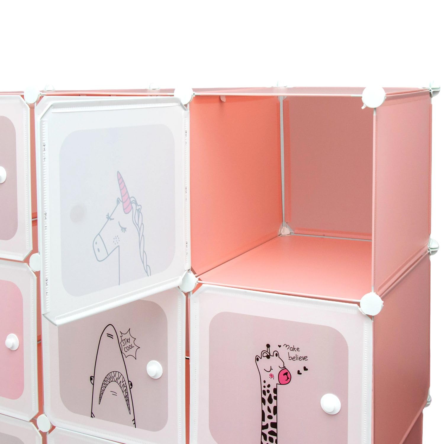 INTIRILIFE Kleiderschrank DIY Steckregal mit 12 Türen für Kinder in Pink - Aufbewahrungsschrank Regal Würfel mit 2 Kleiderstangen individuell aufbaubar