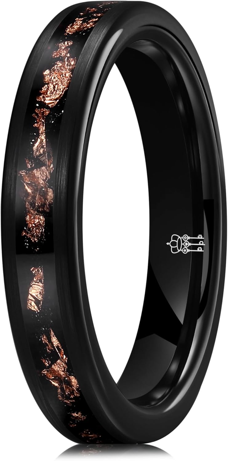 THREE KEYS JEWELRY Men Women Wedding Bands 4mm/6mm Tungsten Viking Carbide Calaite Granules Ring with Jewelry Domed Polished Infinity Unique for Him Her Silver/Black/Rose Gold