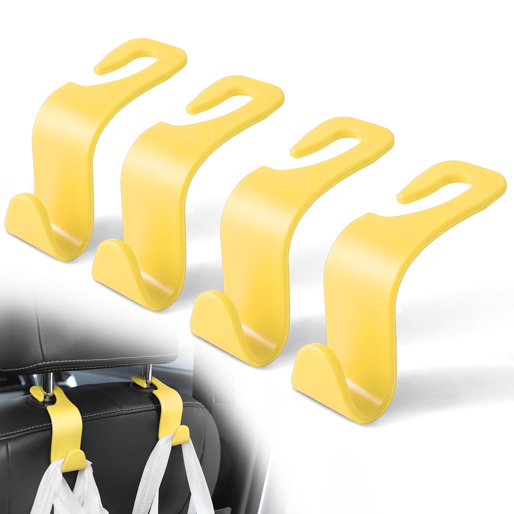 LivTee Car Seat Headrest Hook, Car Headrest Hidden Hook, 4 Pack Universal Auto Car Back Seat Hook Organizer for Purse Coat, Car Interior Accessories (Yellow)
