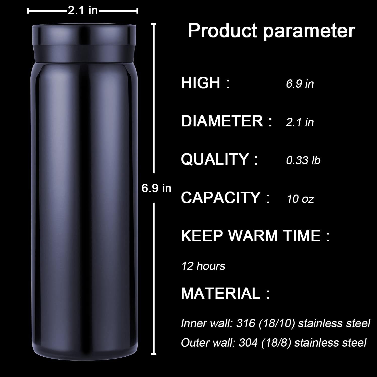 10oz Mini Water Bottle Stainless Steel Thermos Small Flask - Insulated Vacuum, Leak Proof, Keeps Drinks Hot/Cold - Ideal for Coffee, Tea, Water - Blue - Image 2