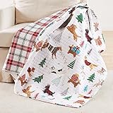Levtex Home Merry & Bright Collection - Jingle Paws Throw - Christmas Dogs - Red, Green and White - Holiday Quilted Throw Size 50x60in. - Polyester