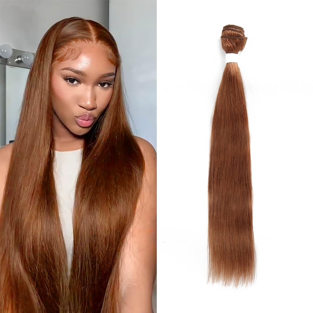 Ginger Brown Long Straight Human Hair Bundle Light Brown 1 Straight Bundle Double Weft Hair Weave Color 30 Bundle Human Hair Brazilian Hair Extension