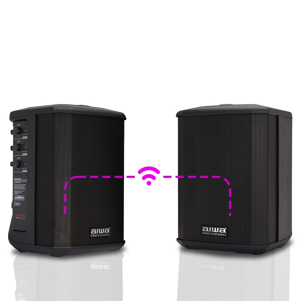 AIWA AX-1PRO Altavoz Activo portátil con batería, 100 W RMS con DSP, Bluetooth 5.0 TWS, 3 Canales de Mezcla, 106 dB, entradas XLR/Jack, USB, Vaso para Soporte de 35 mm