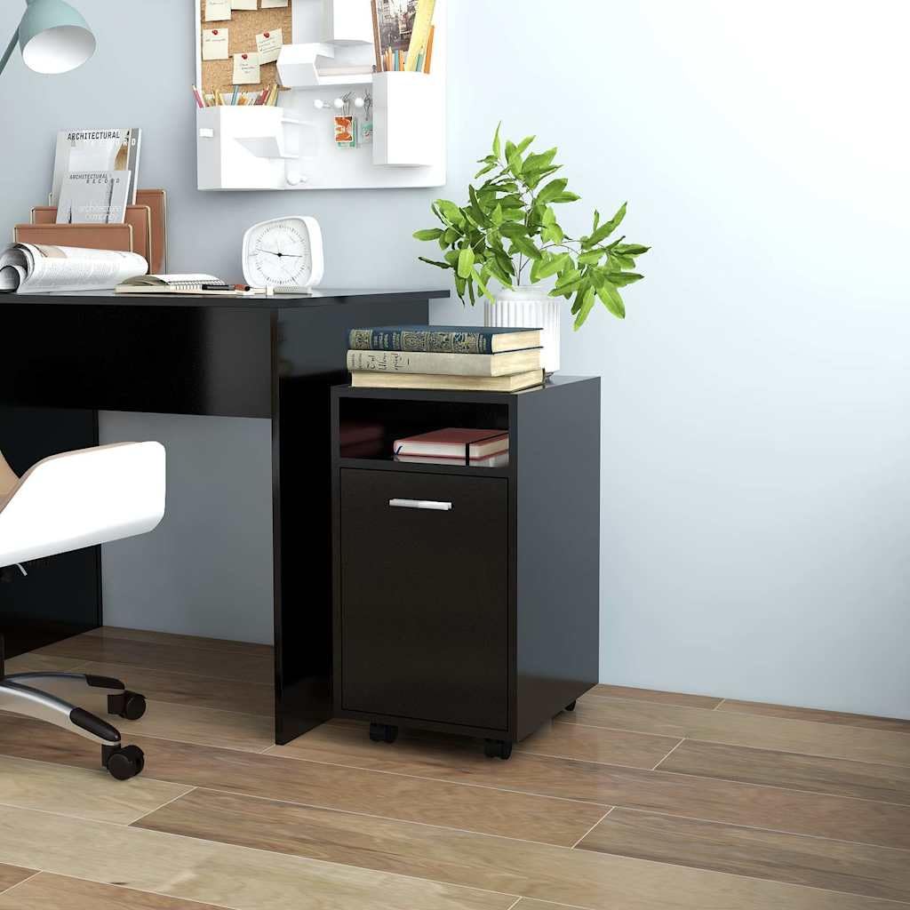 Beistellschrank mit Rollen Schwarz 33x38x60 cm Holzwerkstoff, Mehrzweckschrank mit Ablagefach und Türgriff, Ordnerschrank für Haushalt, Büro, Keller, Werkstatt, Flur, abschließbar, Stauraum