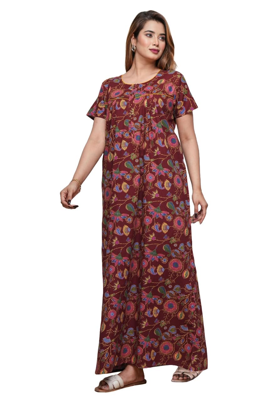 urali UraliWomen's Printed 100% Cotton Night Gown-picture-0