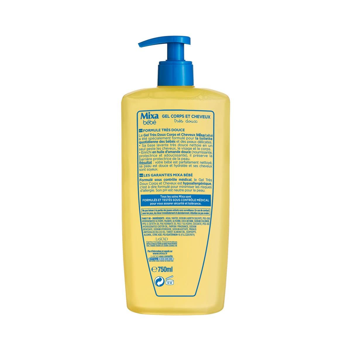 Lot de 3 unités *** MIXA BEBE Gel très doux corps et cheveux à l'huile d'amande douce 750ml *** Livraison à domicile rapide et soignée ***