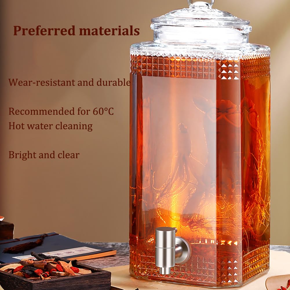 Distributeur d'eau en verre avec robinet et couvercle – Distributeur de boissons froides, jus, limonade et bière – Idéal pour le bureau et le camping