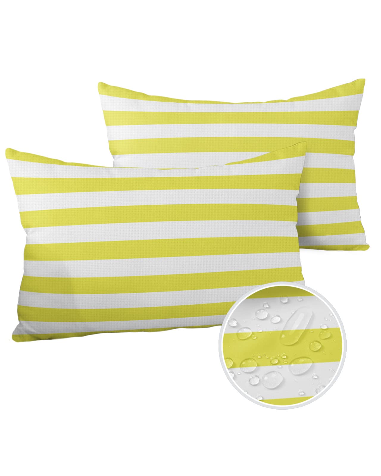 Lumbar Throw Pillow Covers 12x20 Outdoor Waterproof Pillow Covers for Patio Furniture Yellow and White Stripes Throw Pillow Cover Solid Striped Pillowcases Set of 2 Cushion Case for Sofa Couch Chair