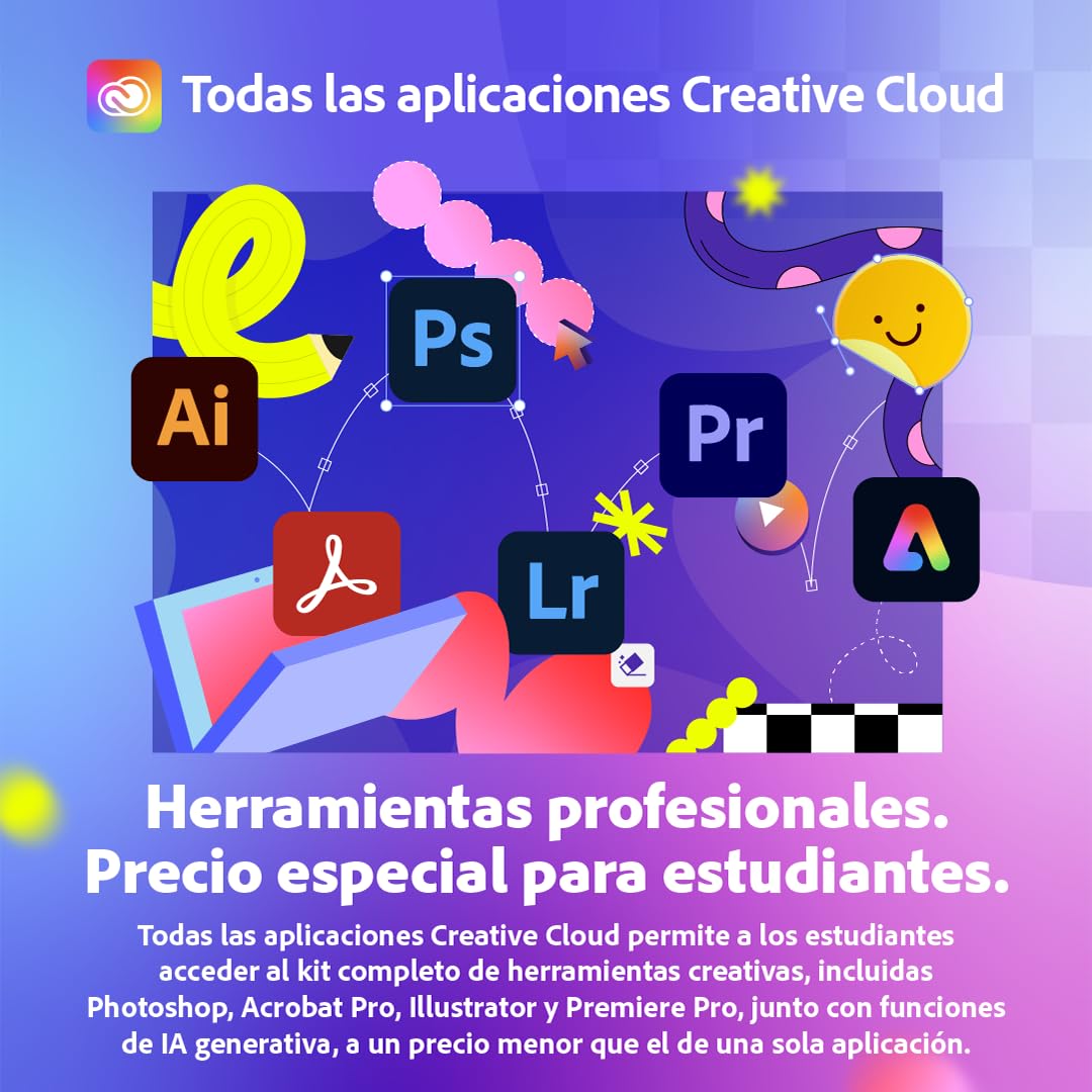 Adobe Creative Cloud Pro para estudiantes y docentes | Software Creativo con IA | 1 Año | PC/Mac