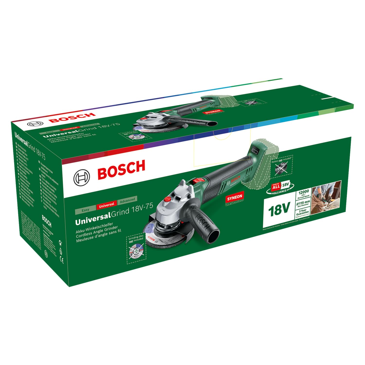 Bosch Home and Garden Universalgrind 18V-75 Szlifierka Kątowa, Zielony/Czarny, 18 V