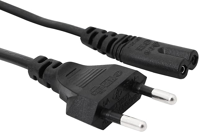 QIANRENON 2pcs 2 Pin Mains Euro EU Power Socket Cable Fig.8 C7 AC Cable Copper Cable Compatible with Laptop Stereo CD PS2 Black 1.5M