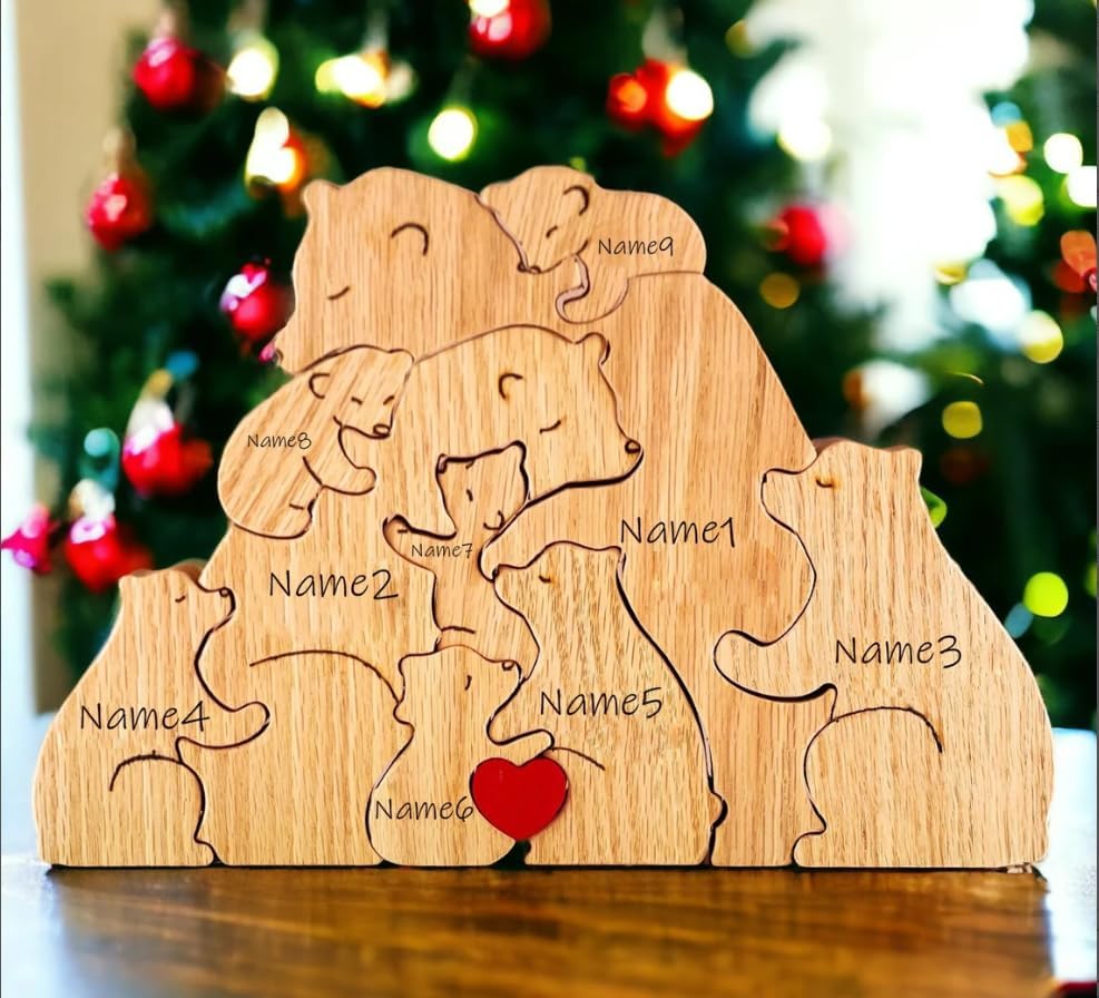 Personalized Wooden Polar Bear Puzzle with 2-9 Names, We are One, Custom Family Member Names Puzzle Home Decor Gifts, Ideal Gift for Christmas, Birthdays, House Warming, Unique Gift for Mom and Dad