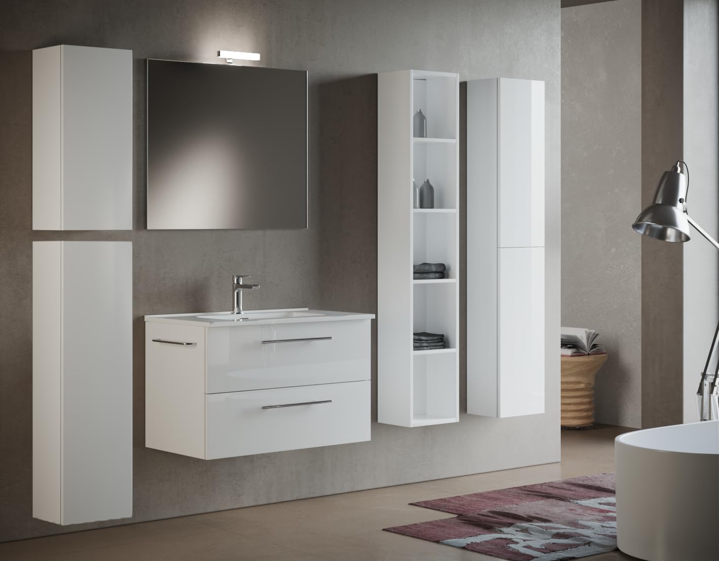 MaMa Store Atena Colonna in Kit Reversibile con sistema di apertura push and pull, Laminato, BIANCO LUCIDO L. 30 X P. 22 X H. 110 Cm