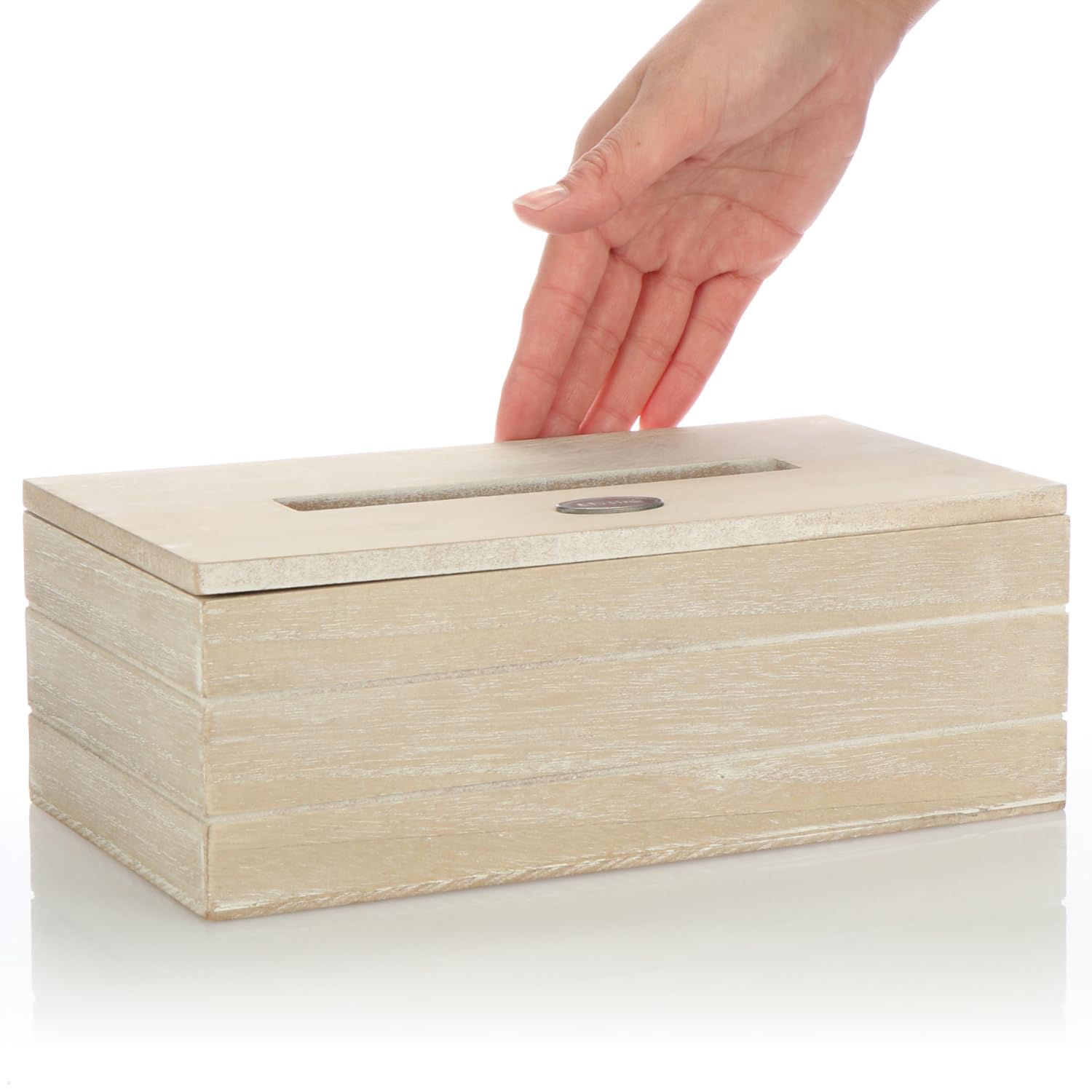 COM-FOUR® drewniane pudelko na chusteczki kosmetyczne - pudelko na chusteczki z pokrywka na zawiasach - dozownik reczników do lazienki, sypialni i salonu (25x13.5x9cm)