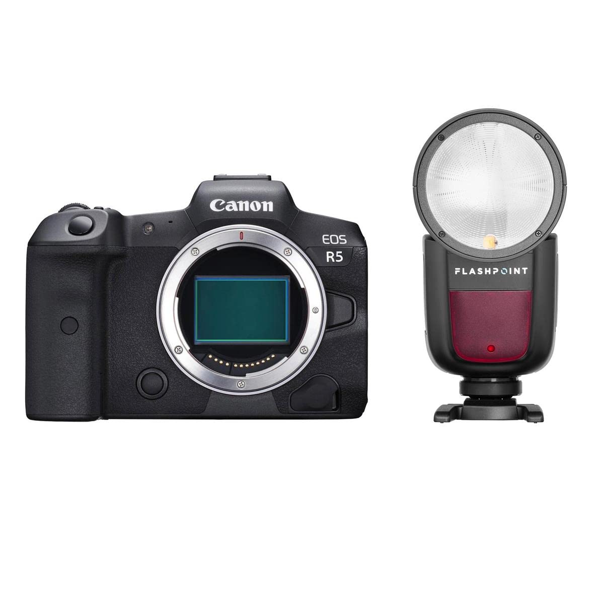 Canon EOS R5 Mirrorless Digital Camera Body - with Flashpoint Zoom Li-on X R2 TTL On-Camera Round Flash Speedlight