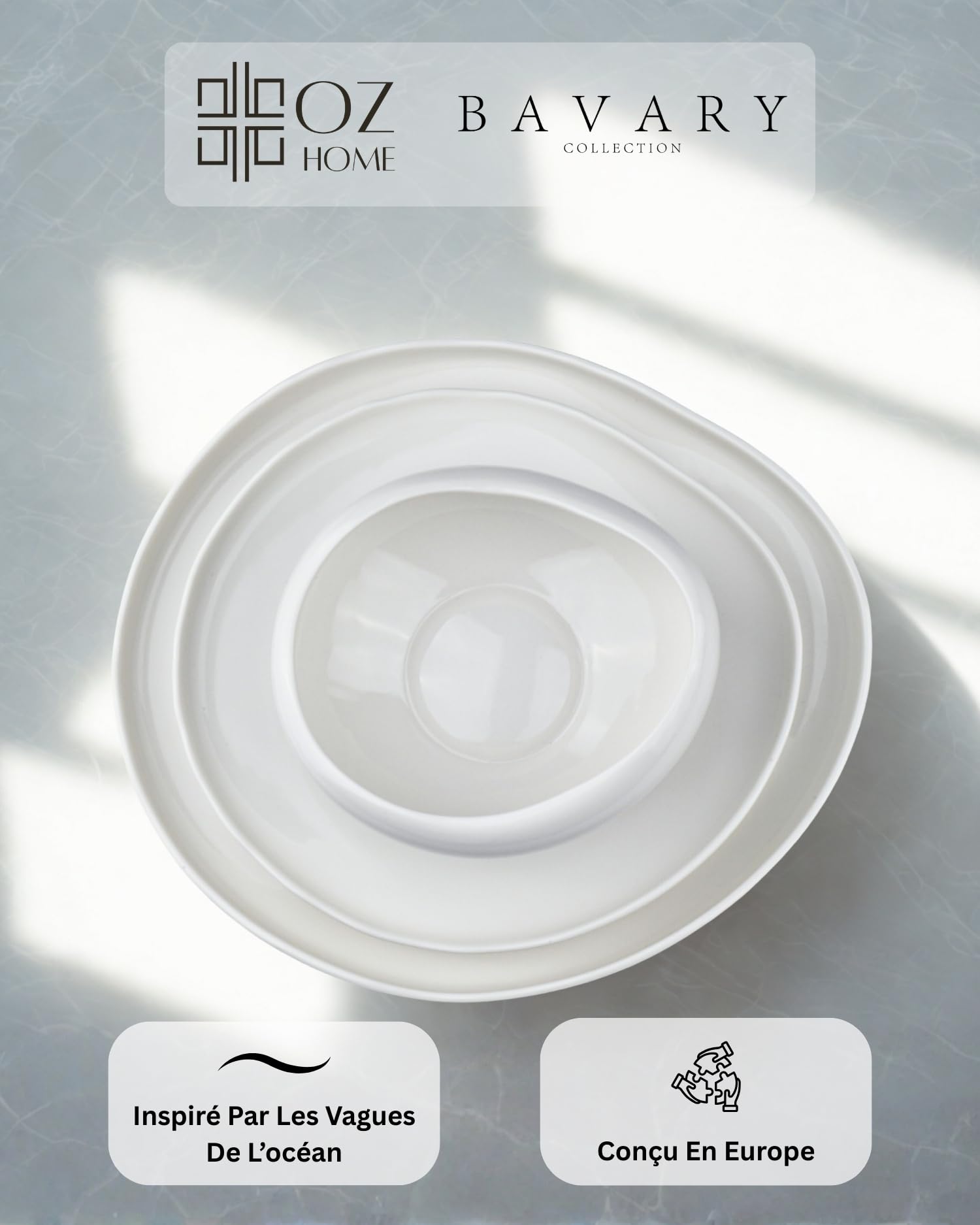BAVARY Service Vaisselle Capital 24 Pcs – Set De Table & Assiette Porcelaine – Service De Table 6 Personnes De Plates & Assiette Creuse, Bols – Vaisselle Et Arts De La Table Micro-Onde/Lave-Vaisselle