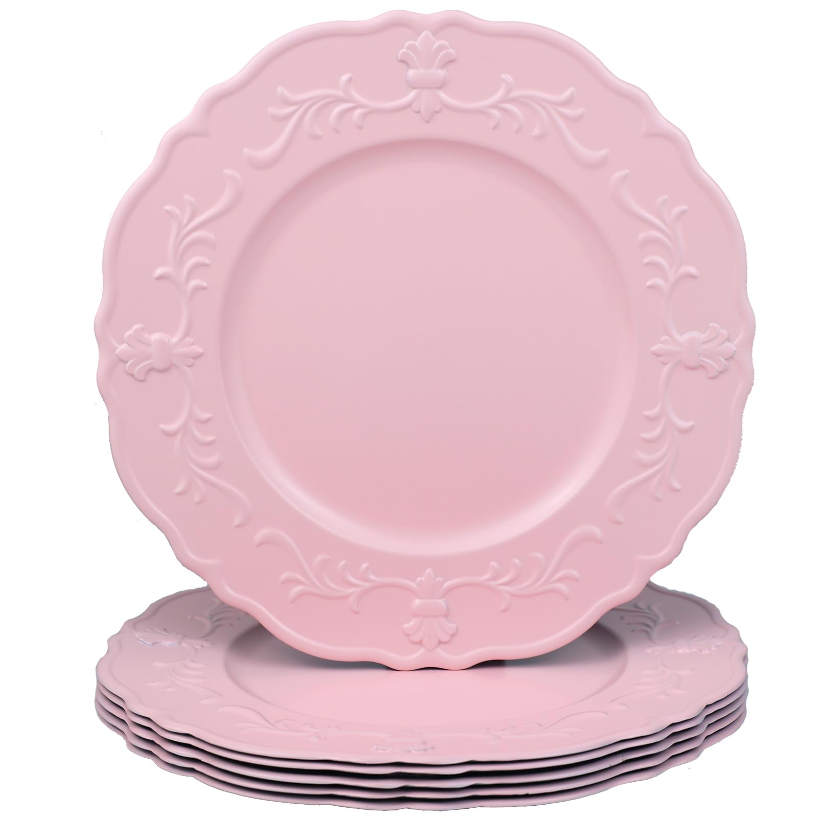 Spsyrine Pink Charger plates, 13 Inch Set of 6 Chargers for dinner plates, Serve ware Plate for Wedding Bulk, Parties, Christmas, Holiday Table Setting