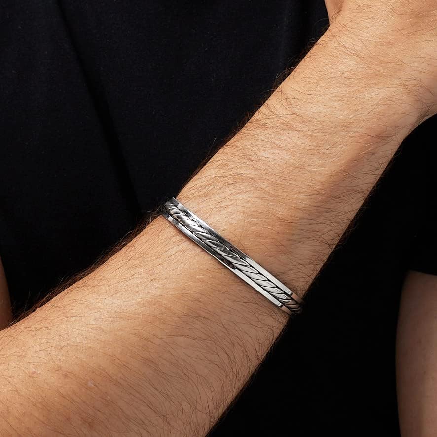 Men's Solid 925 Sterling Silver Bangle, Classic Silver Cuff Bracelet3