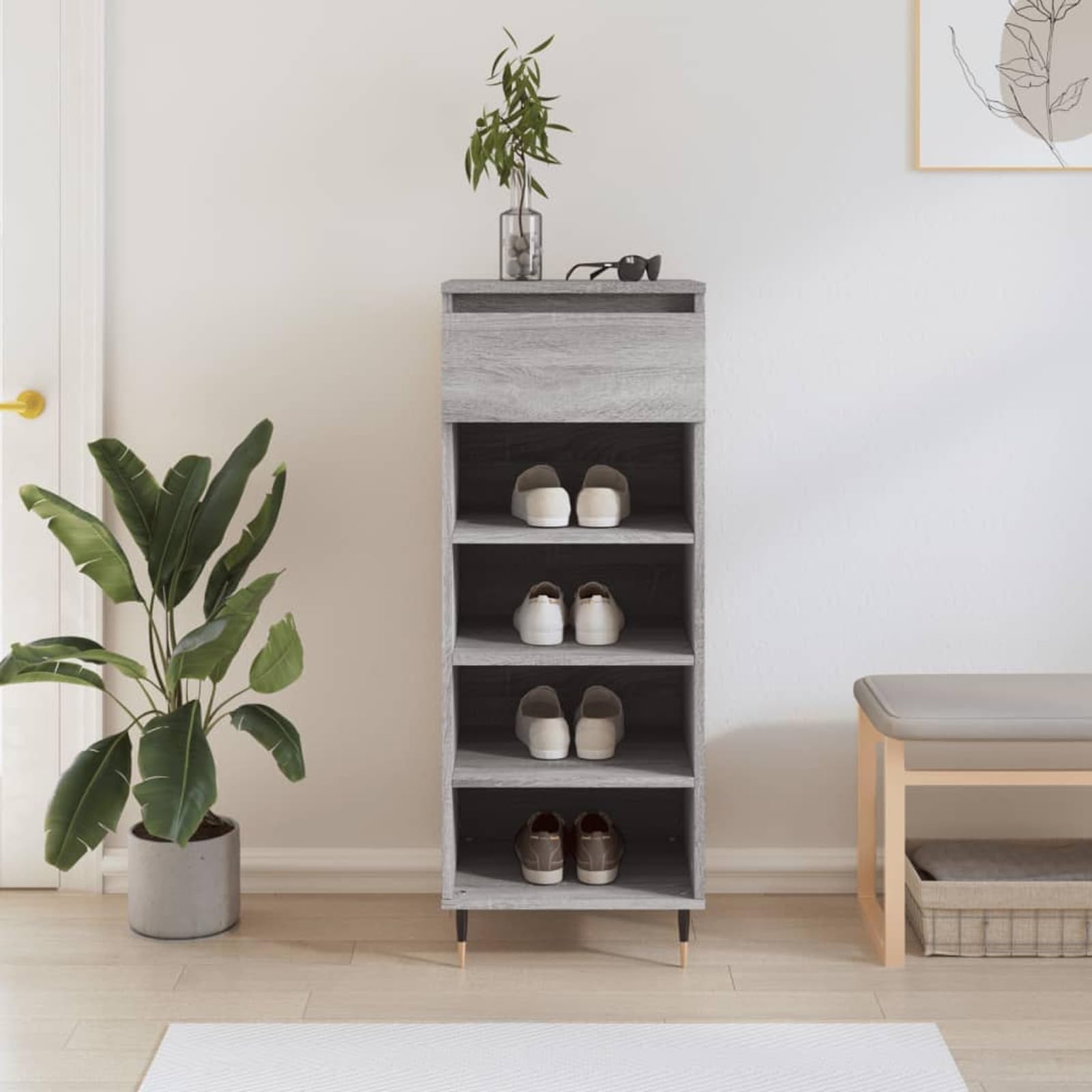 Meuble à chaussures gris Sonoma compact pour en finir avec le désordre du couloir