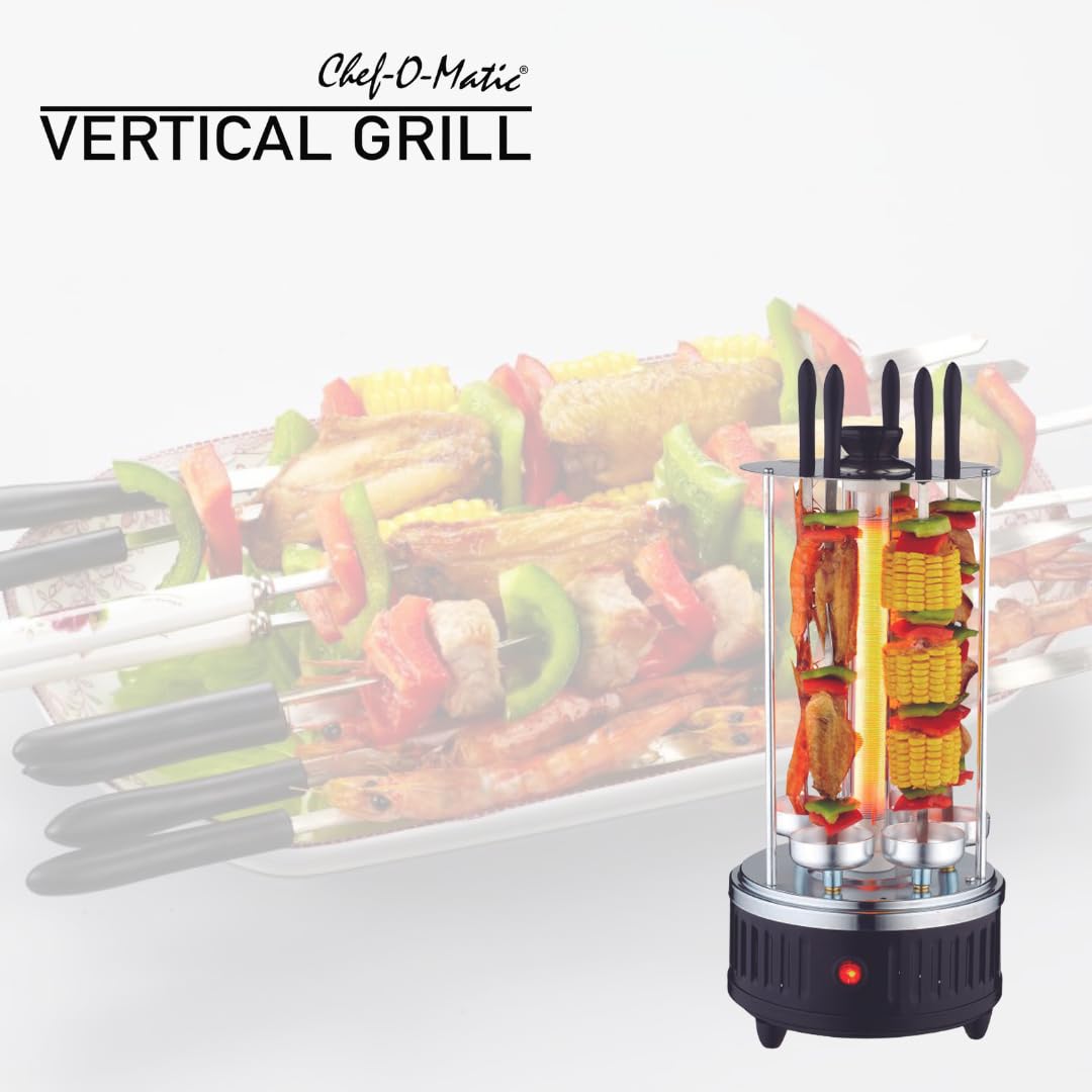 Vertical Gril, Rôtissoire verticalee, 1000w, capacité pour 6 brochettes. Rotation automatique à 360º, facile à nettoyer, Barbecue, Four électrique, brochettes, Kebab