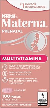 Materna Nestle Prenatal Postpartum Vitamin & Mineral Supplement 100 Tablets | 23 Essential Vitamins and Minerals, 100 Percent RDA Of Folic Acid