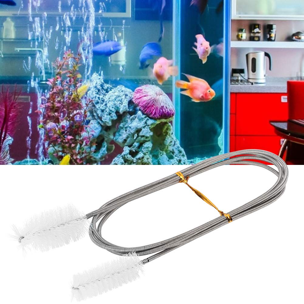 Brosse à Ressort Double Tête 155cm Pour Nettoyage Aquarium - Tuyau Flexible Acier Inoxydable, Idéal Filtres Et Pompes