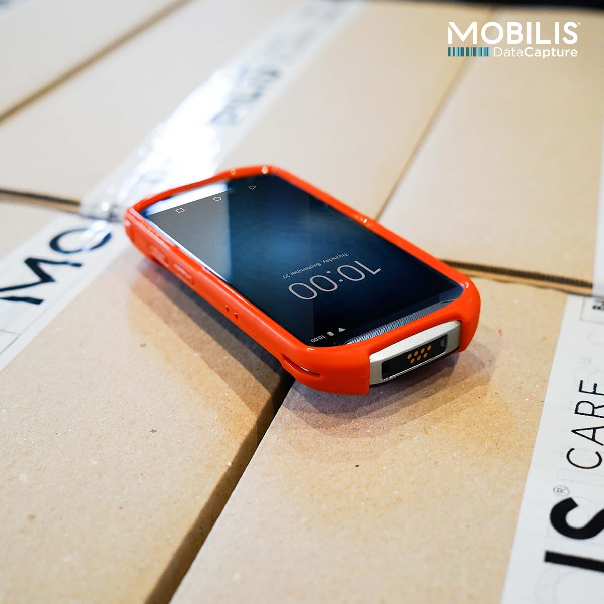 MOBILIS Custodia per terminale Zebra TC51 TC52 TC56 TC57 con zampa di sequestro e porta penna, custodia rinforzata protezione militare, prodotta in Francia, Antimicrobico, arancione fluorescente