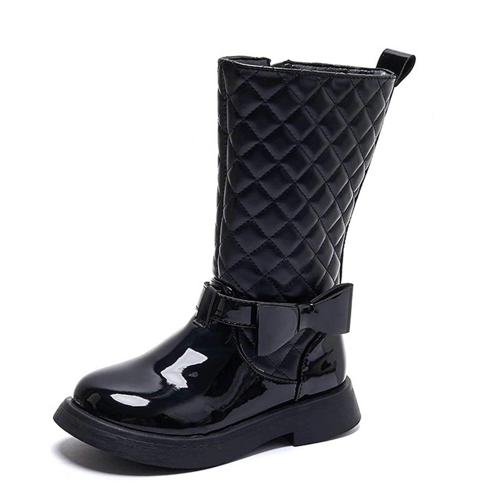 Botas Niña Otoño e Invierno Moda Botas Alta de Piel con Cremallera Lateral Cómodas Bota Media Caña de Charol Cálido Elegante Botines Planos de Puntera Redonda Suela Antideslizante Zapatos Exterior