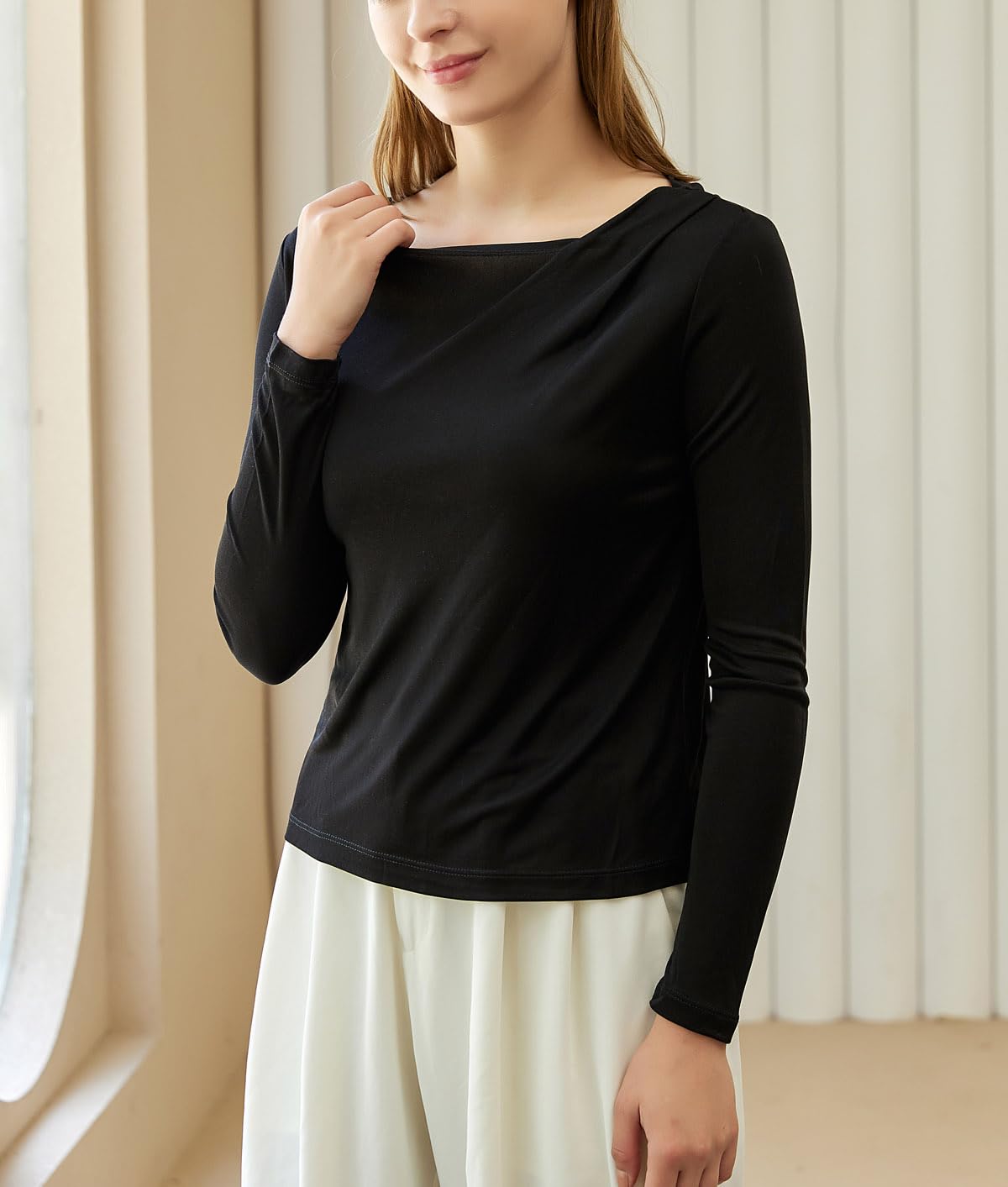 Camiseta de seda de manga larga para mujer, camiseta de seda pura, transpirable, térmica, ultra suave