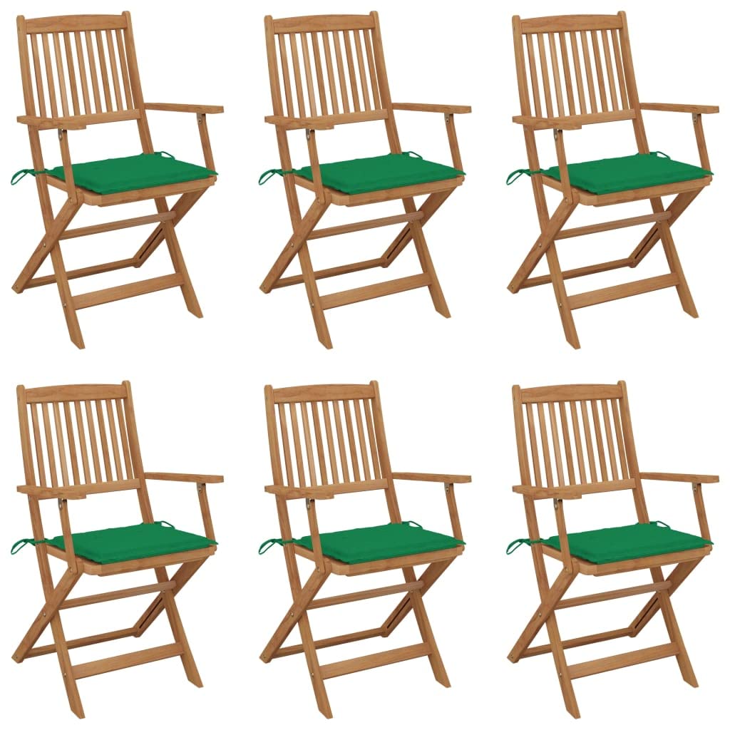 Chaise de jardin pliante bois acacia lot de 6 chaises robustes extérieures avec coussins