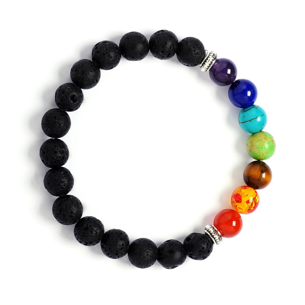 Bracelet for Men Women 8mm Lava Rock Chakra Beads Stretch Natural Stone Yoga Bracelet Bangle