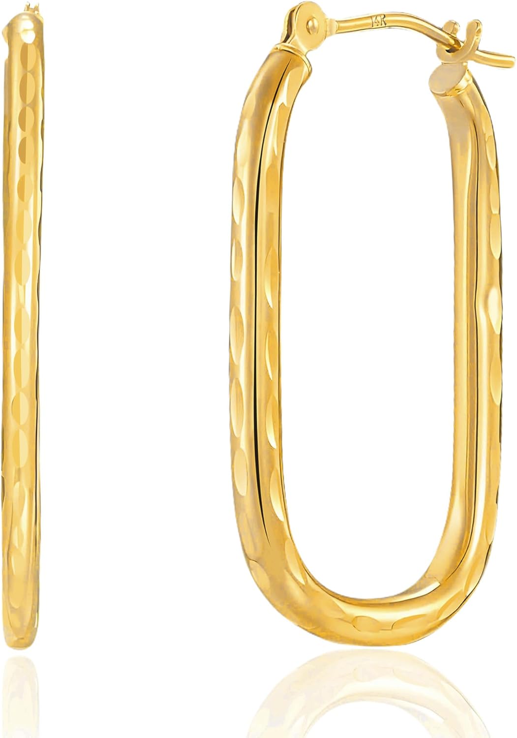 14k Gold Diamond Cut Rectangular Hoop Earrings for Women with Click Top | 18mm to 34mm Rectangle Hoop Earrings | Hypoallergenic Real Solid 14K Gold Hoop Earrings by MAX + STONE