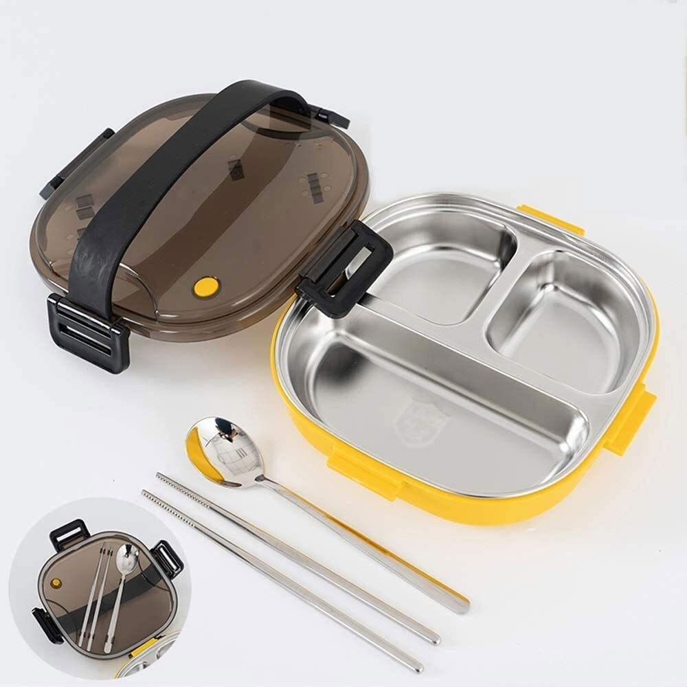 boîte à repas, Boîtes à Bento séparées en acier inoxydable(Yellow)