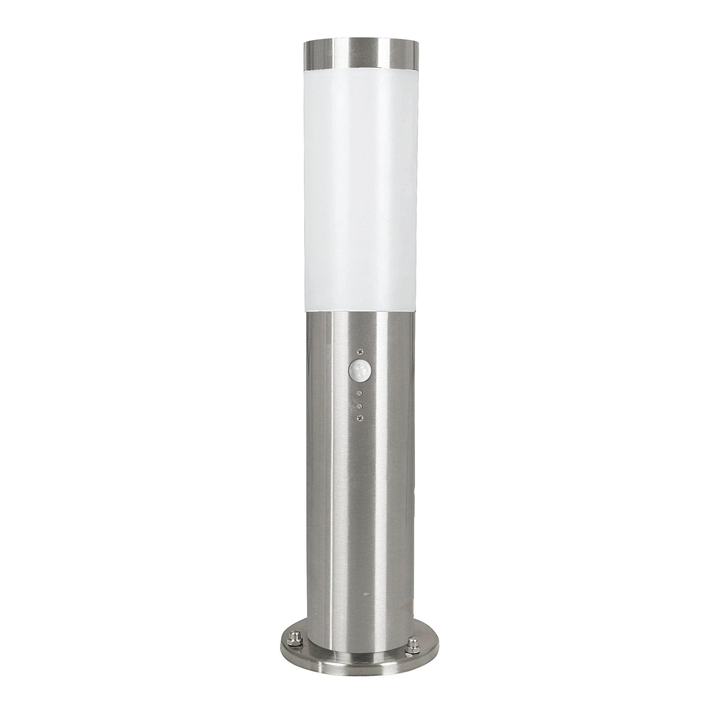 Eglo LED Pathway Light Helsinki, 1 Bulb Outdoor Floor Light, Motion Sensor Light Made of Stainless Steel and Plastic, Colour: Silver, White, Socket: E27, IP44