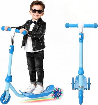 3 Wheel Kids Scooter for Boys & Girls Ages 3-7, Colorful LED Light-Up Wheels, 3-Level Adjustable Handlebar, Heavy-Duty Metal Frame, Wide Non-Slip Deck, 110 lbs Weight Capacity, Birthday Gift