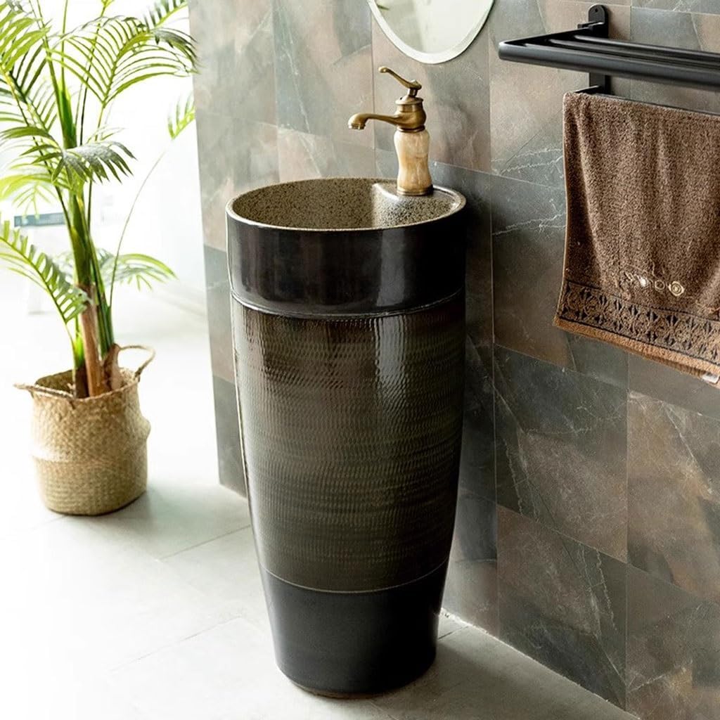 Bathroom Countertop Vessel Sink Black Retro Pedestal Basin Bathroom Floor-standing Wash Home Balcony Pedestal Sink Vanity