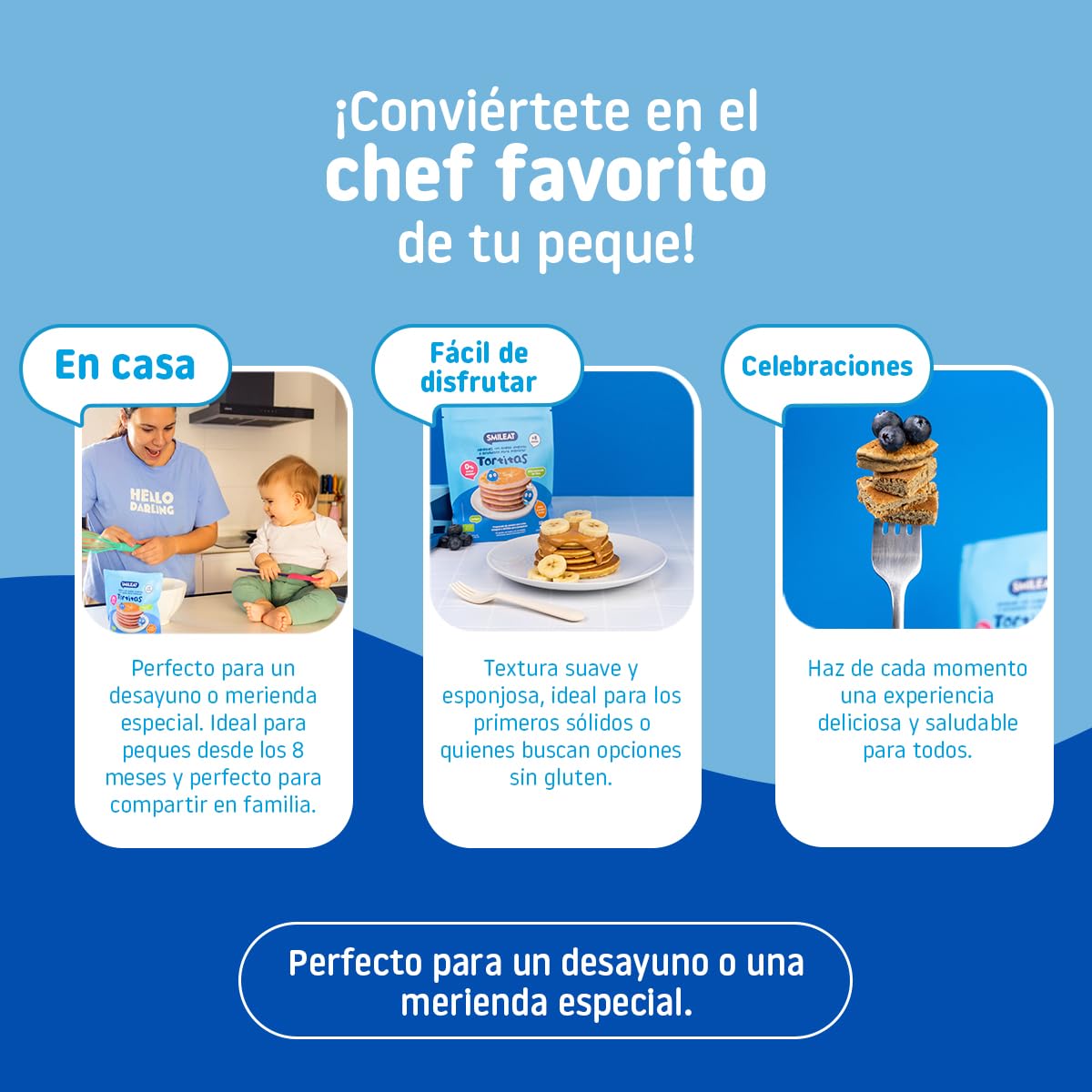 Smileat Preparado para Tortitas de Avena Integral y Arándano 125g Pack 6 Sin Azúcar Añadido Vitamina B1