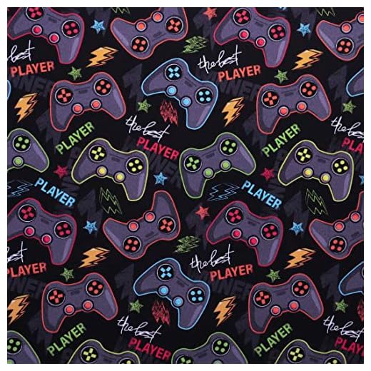 Mook Fabrics Cotton Game Controller, Black Cut by The Yard